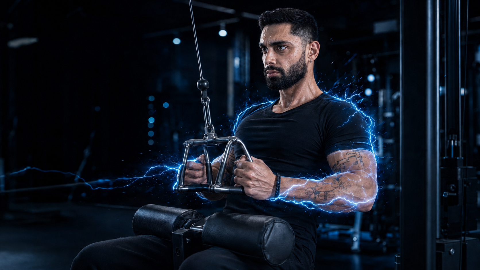 آرین فداکار در حال تمرین زیربغل سیمکش